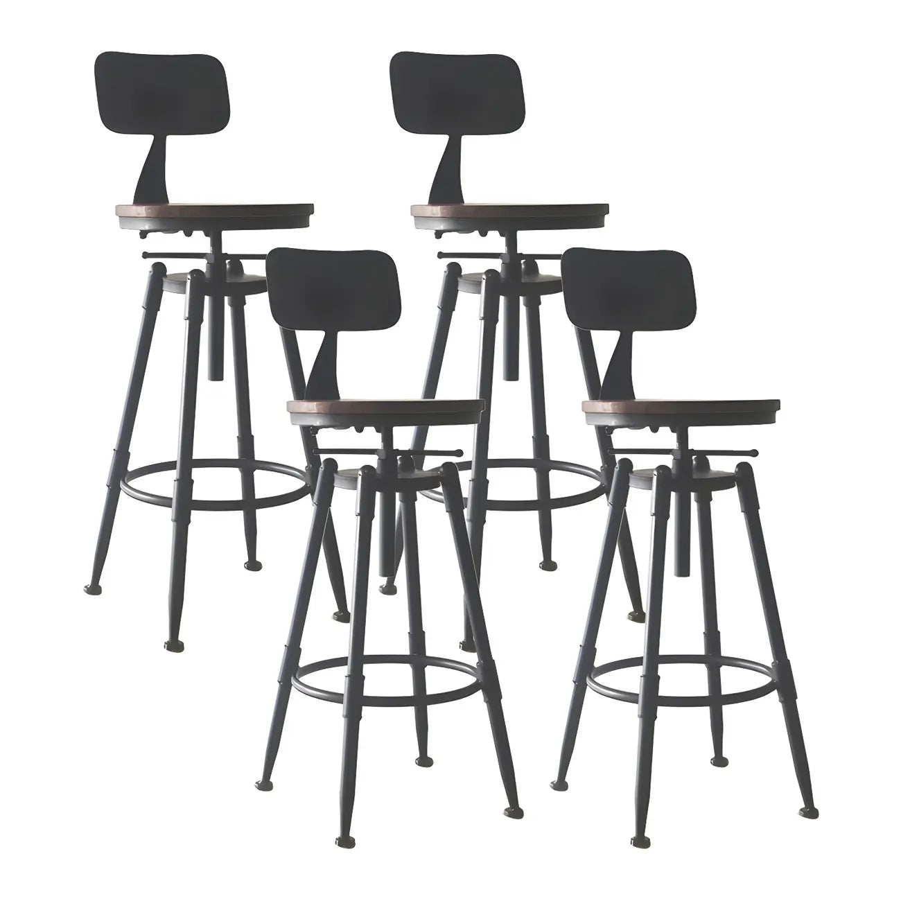 Tabourets de bar pivotants en métal et cuir de style industriel avec dossier