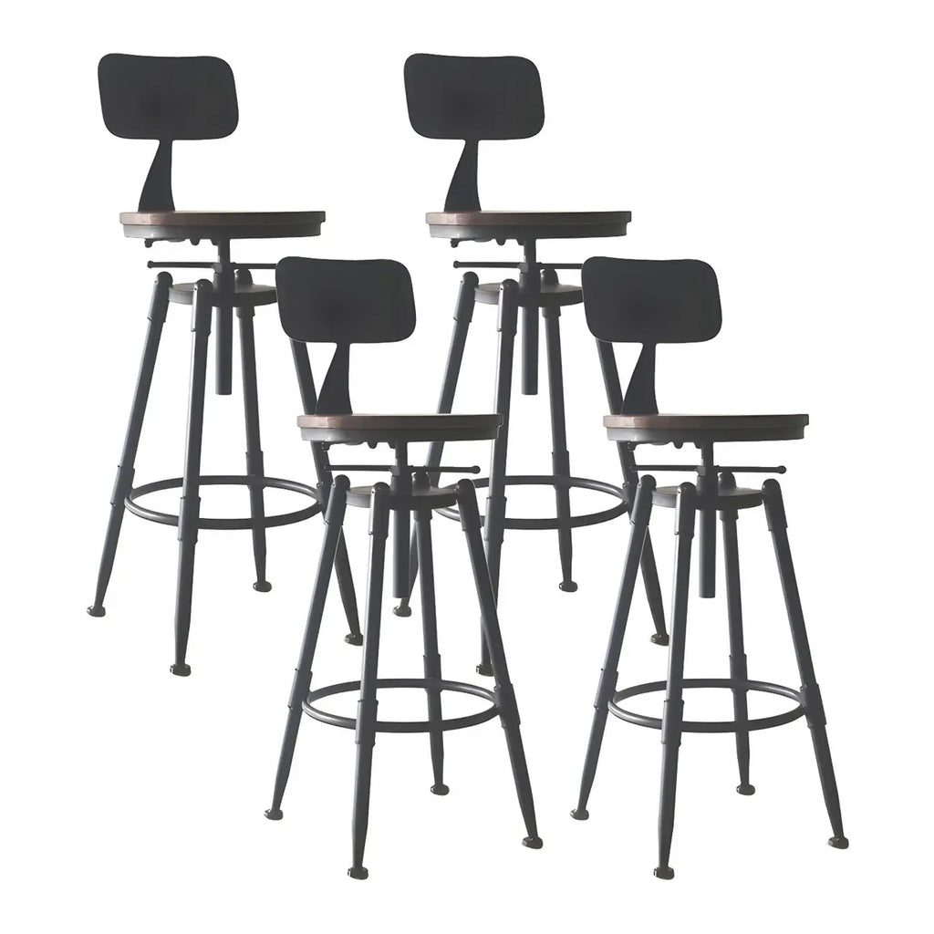 Tabourets de bar pivotants en métal et cuir de style industriel avec dossier