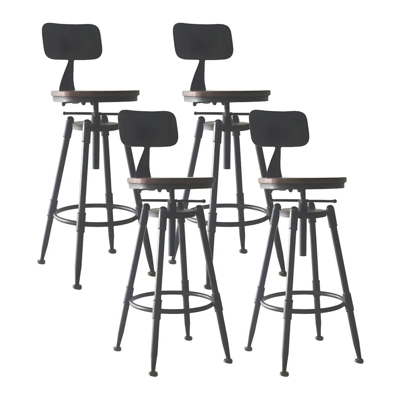 Tabourets de bar pivotants en métal et cuir de style industriel avec dossier