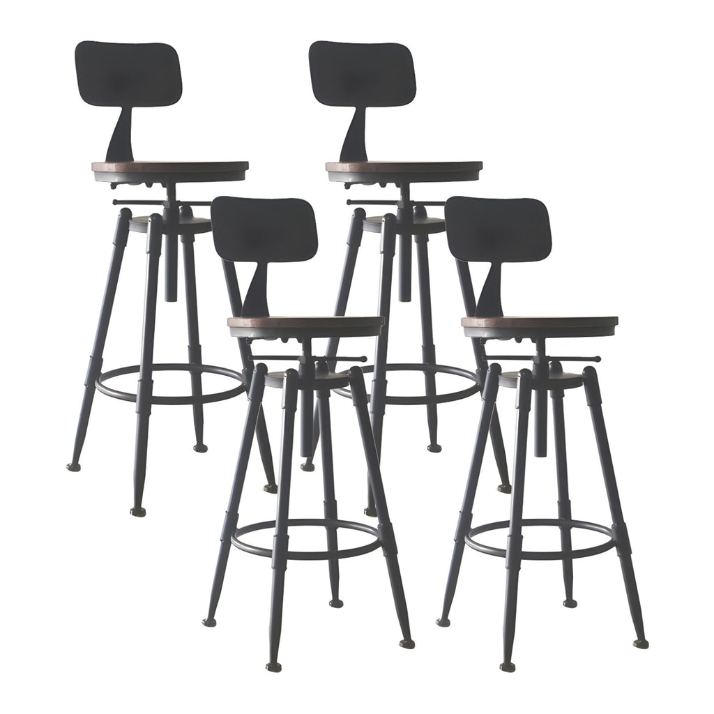 Tabourets de bar pivotants en métal et cuir de style industriel avec dossier