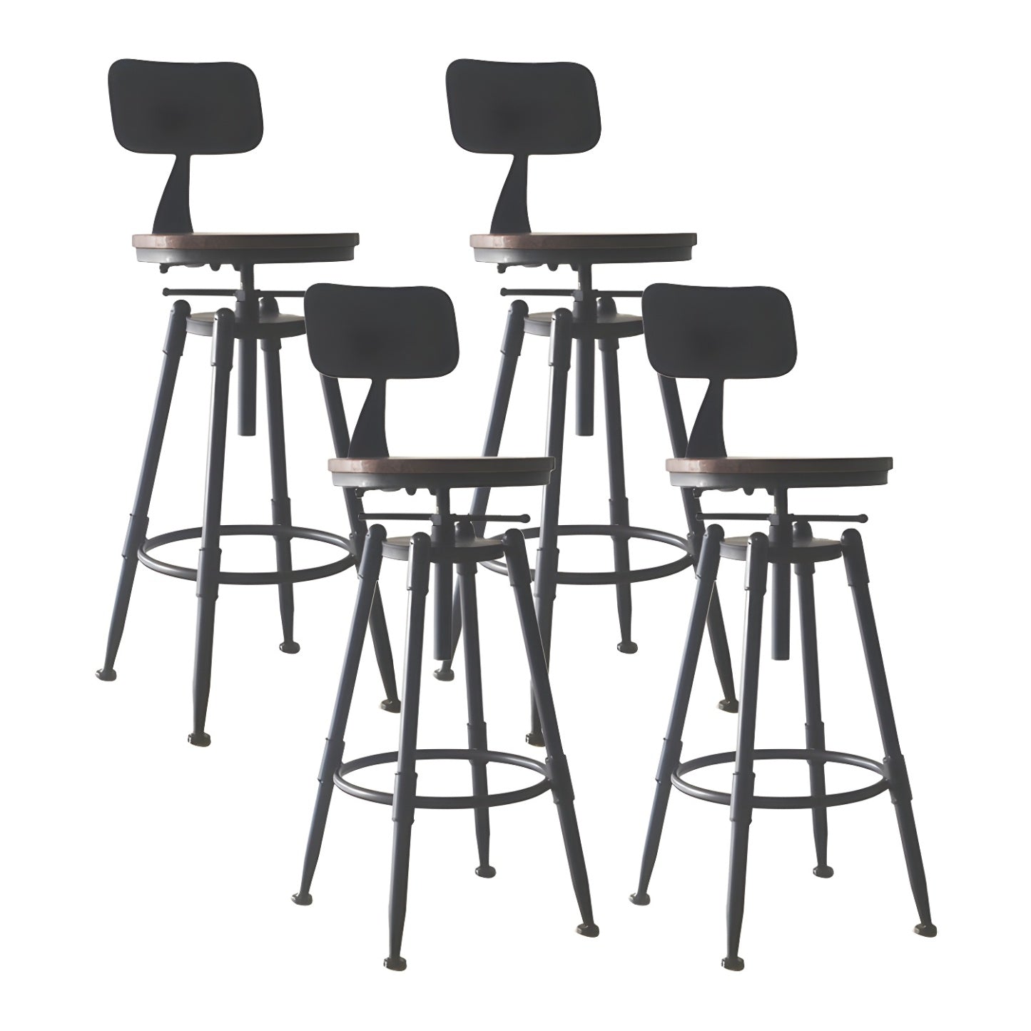 Tabourets de bar pivotants en métal et cuir de style industriel avec dossier