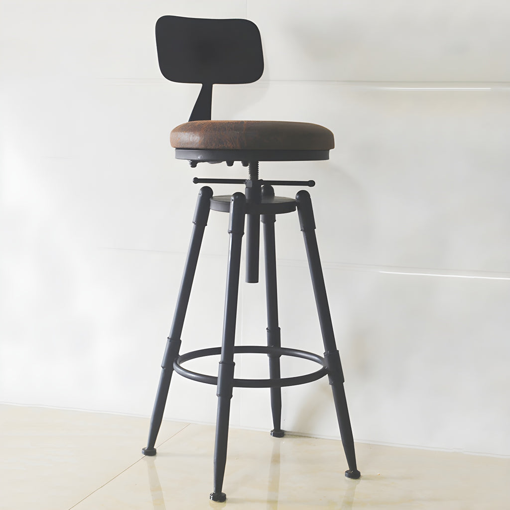 Tabourets de bar pivotants en métal et cuir de style industriel avec dossier