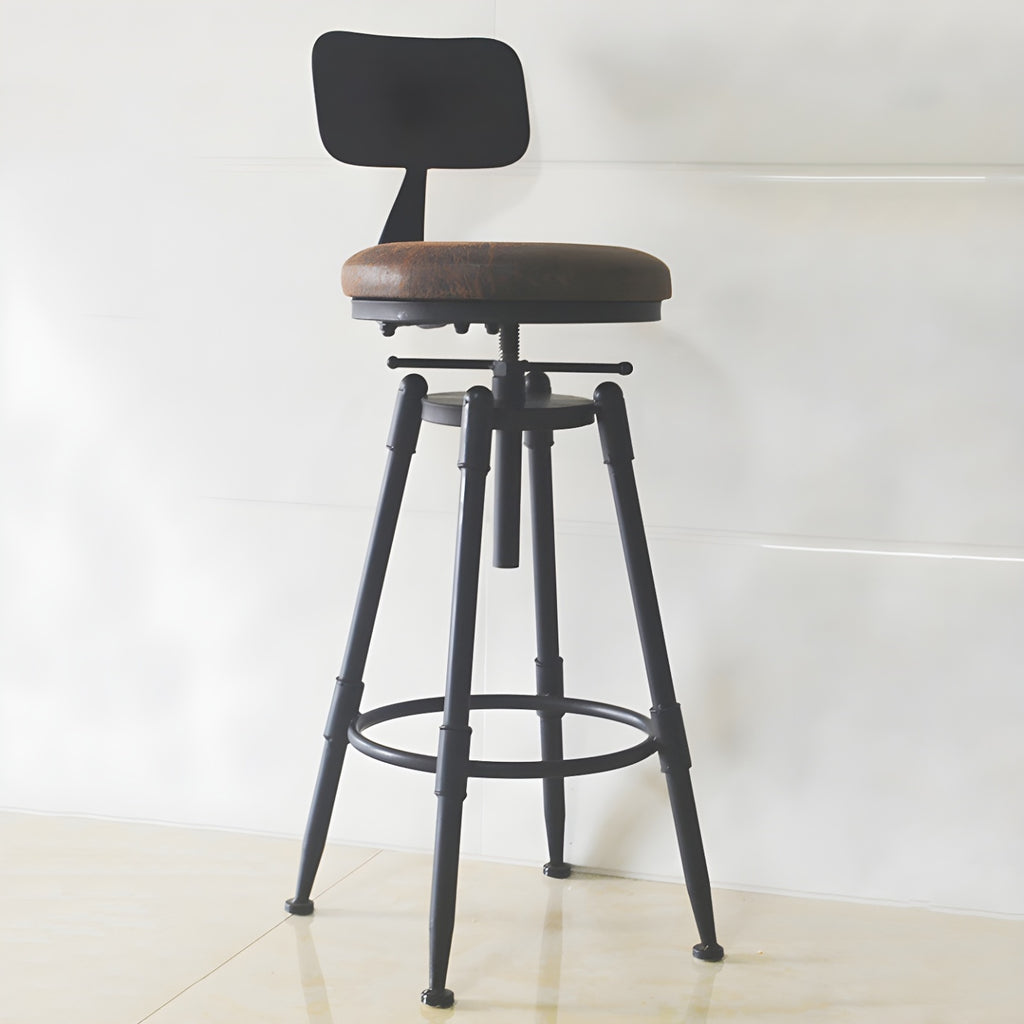 Tabourets de bar pivotants en métal et cuir de style industriel avec dossier
