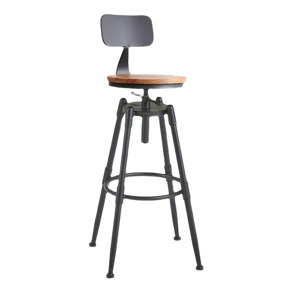 Tabourets de bar pivotants en métal et cuir de style industriel avec dossier