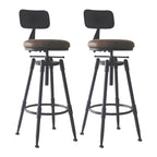Tabourets de bar pivotants en métal et cuir de style industriel avec dossier