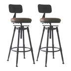 Tabourets de bar pivotants en métal et cuir de style industriel avec dossier