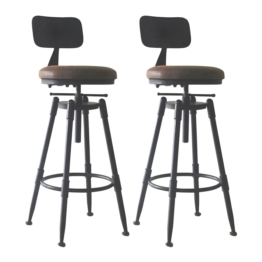 Tabourets de bar pivotants en métal et cuir de style industriel avec dossier