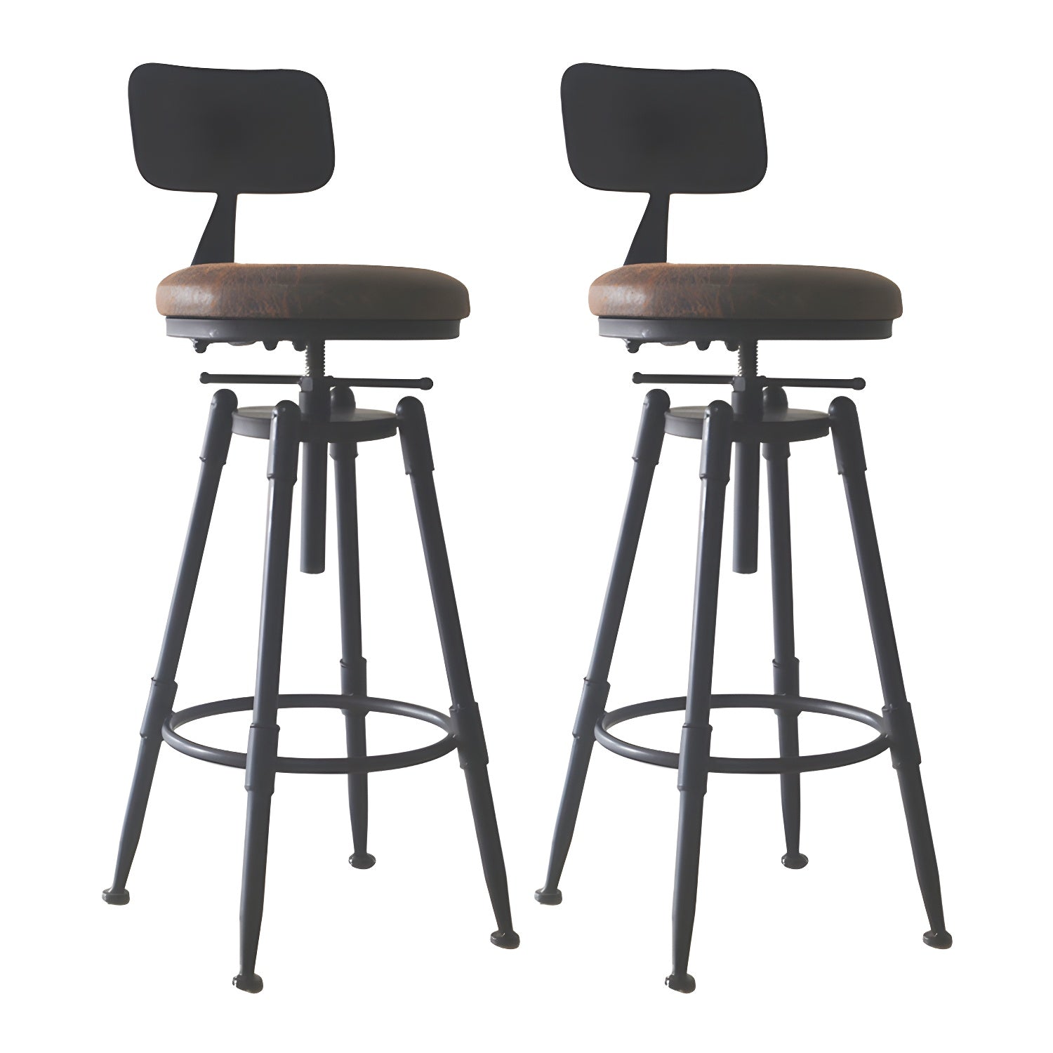 Tabourets de bar pivotants en métal et cuir de style industriel avec dossier