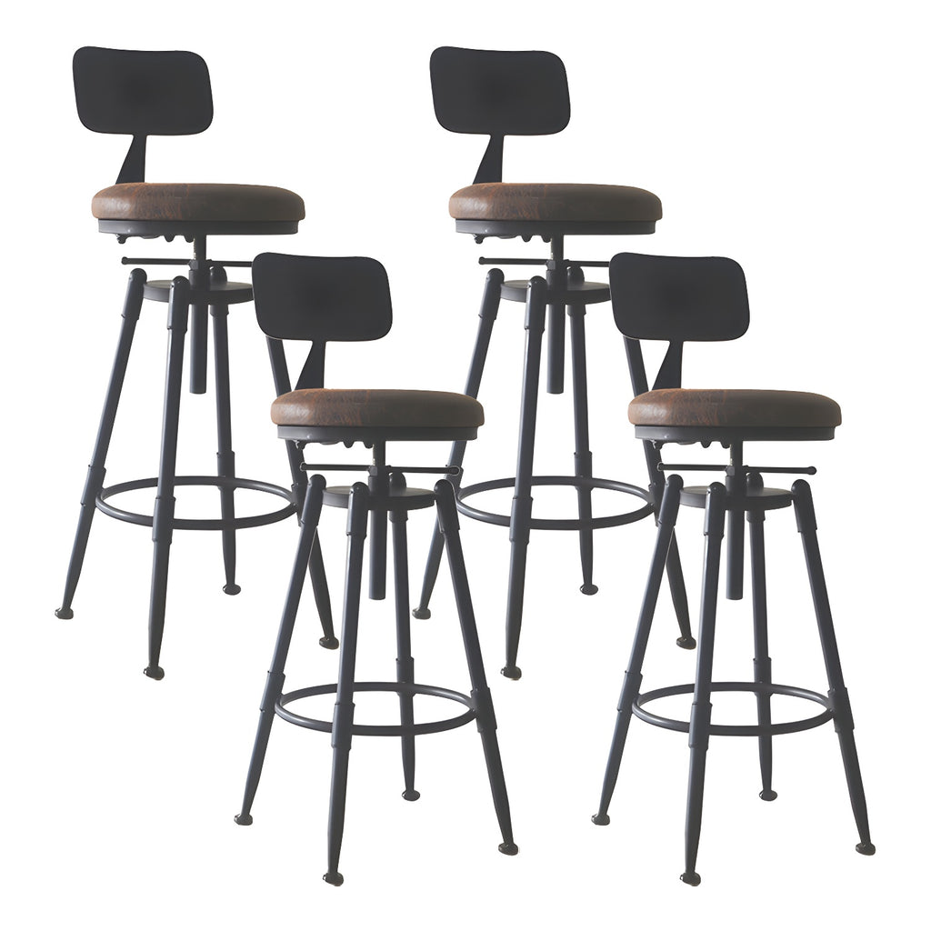 Tabourets de bar pivotants en métal et cuir de style industriel avec dossier