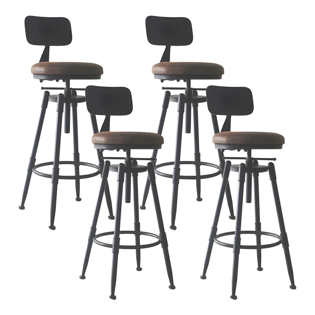 Tabourets de bar pivotants en métal et cuir de style industriel avec dossier