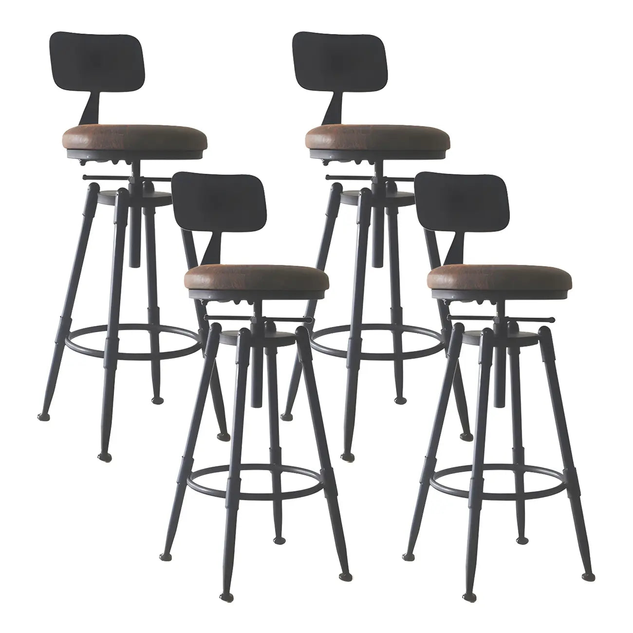 Tabourets de bar pivotants en métal et cuir de style industriel avec dossier