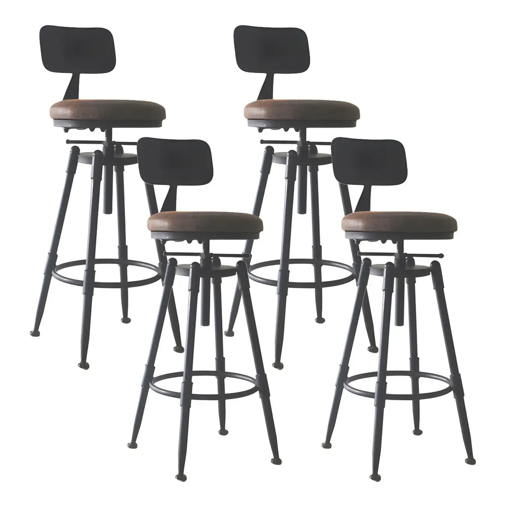 Tabourets de bar pivotants en métal et cuir de style industriel avec dossier
