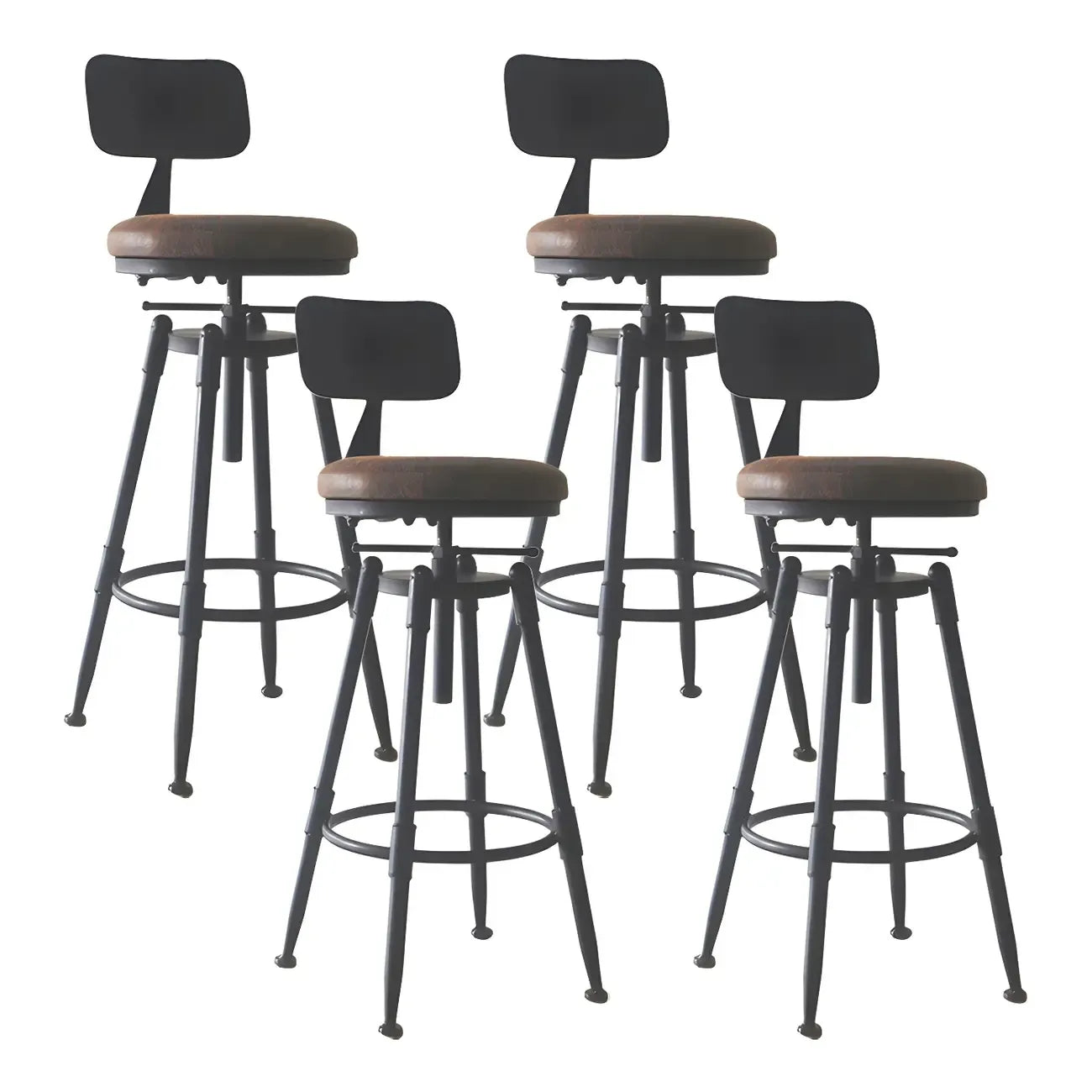 Tabourets de bar pivotants en métal et cuir de style industriel avec dossier