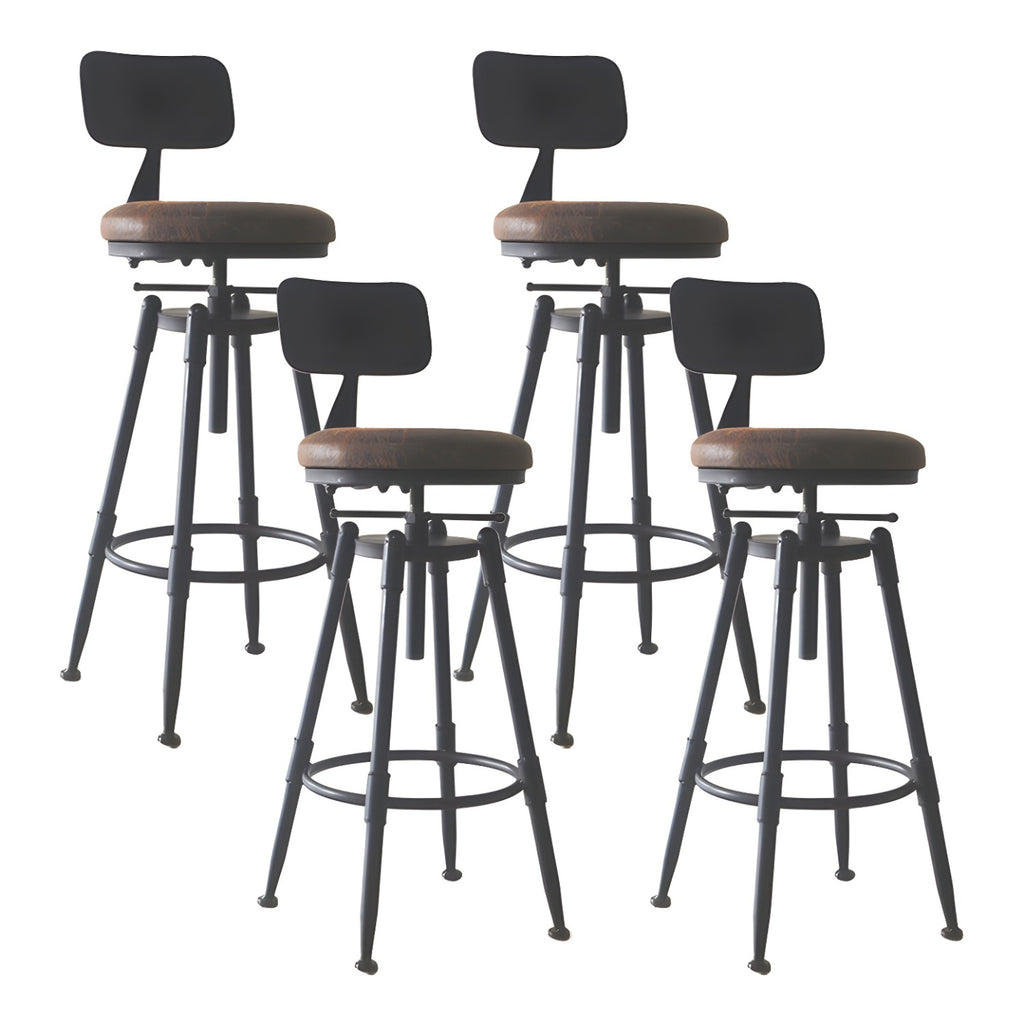 Tabourets de bar pivotants en métal et cuir de style industriel avec dossier