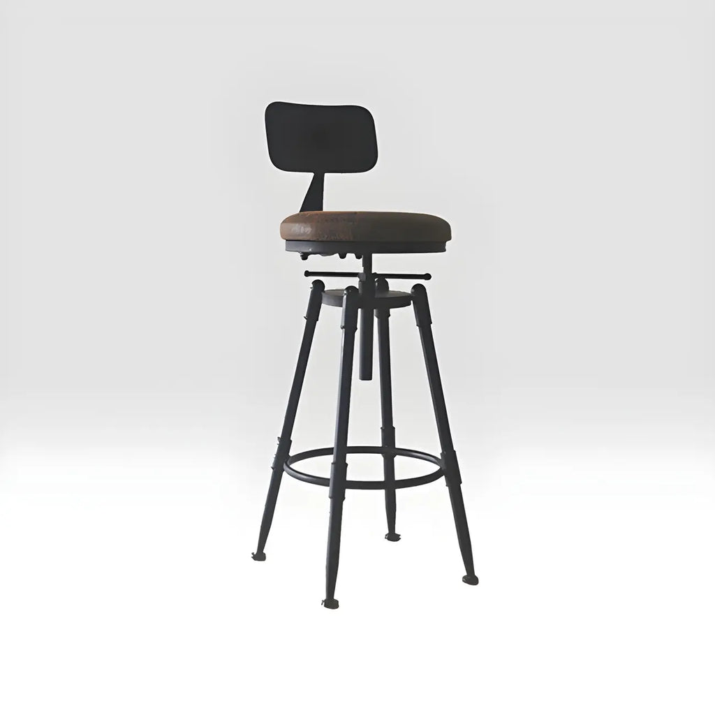 Tabourets de bar pivotants en métal et cuir de style industriel avec dossier