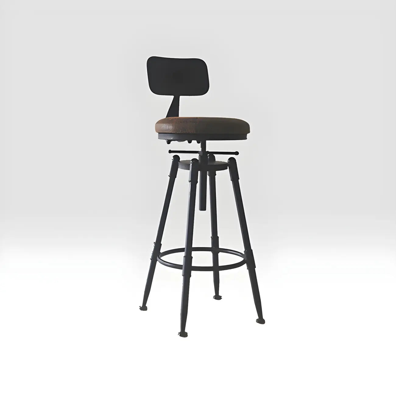 Tabourets de bar pivotants en métal et cuir de style industriel avec dossier