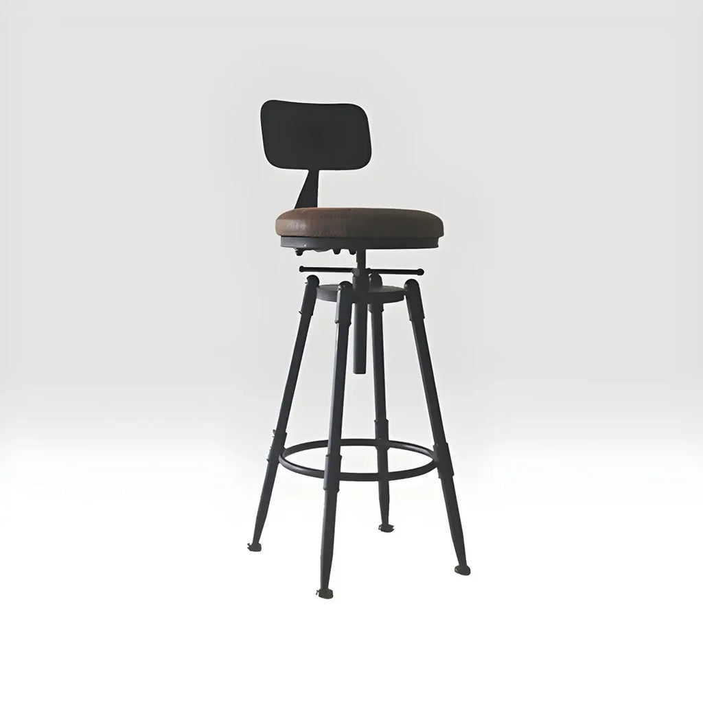 Tabourets de bar pivotants en métal et cuir de style industriel avec dossier