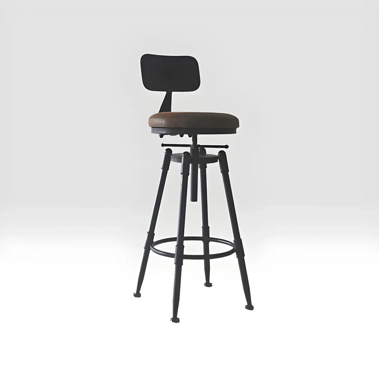 Tabourets de bar pivotants en métal et cuir de style industriel avec dossier