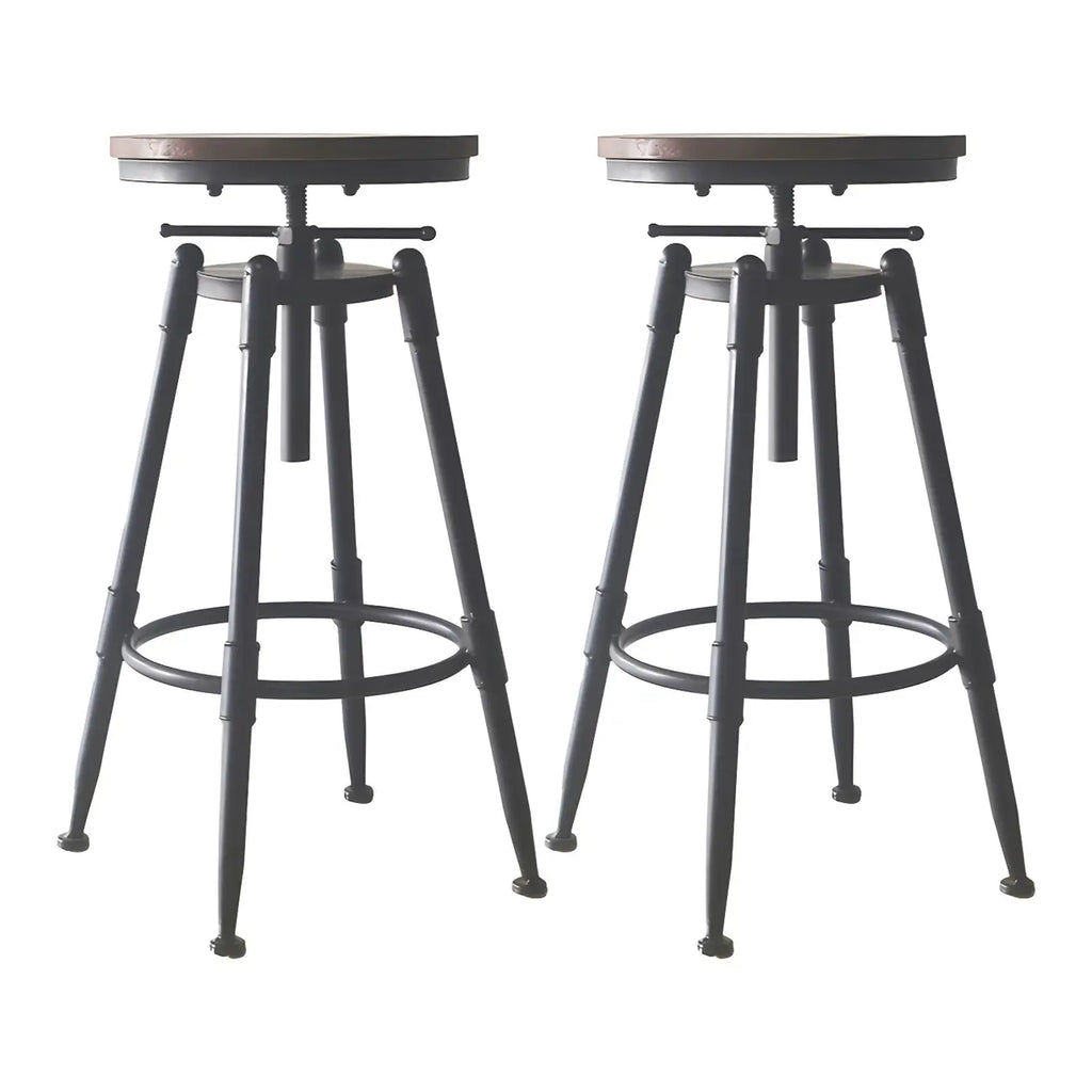 Tabourets de bar pivotants en métal et cuir de style industriel avec dossier