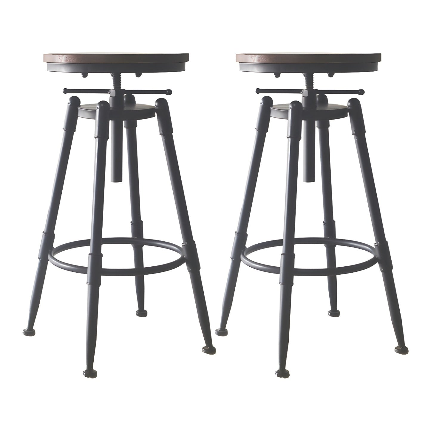 Tabourets de bar pivotants en métal et cuir de style industriel avec dossier