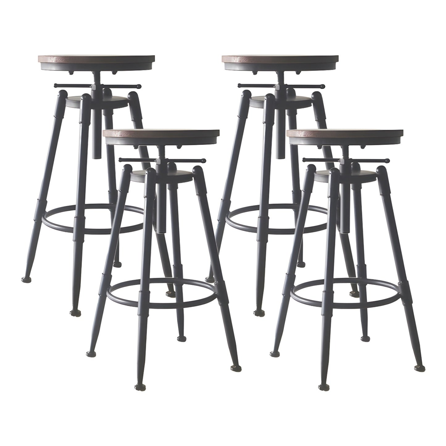 Tabourets de bar pivotants en métal et cuir de style industriel avec dossier
