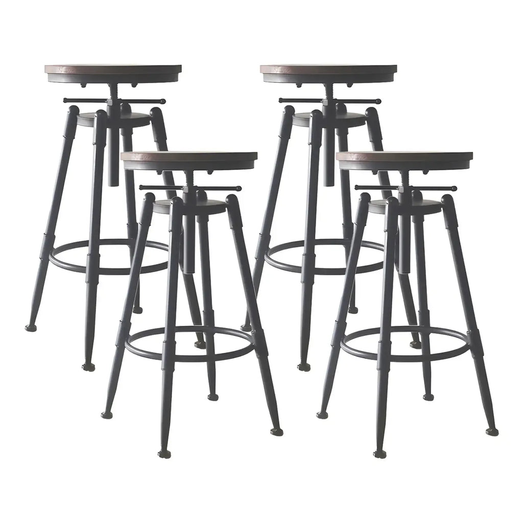 Tabourets de bar pivotants en métal et cuir de style industriel avec dossier