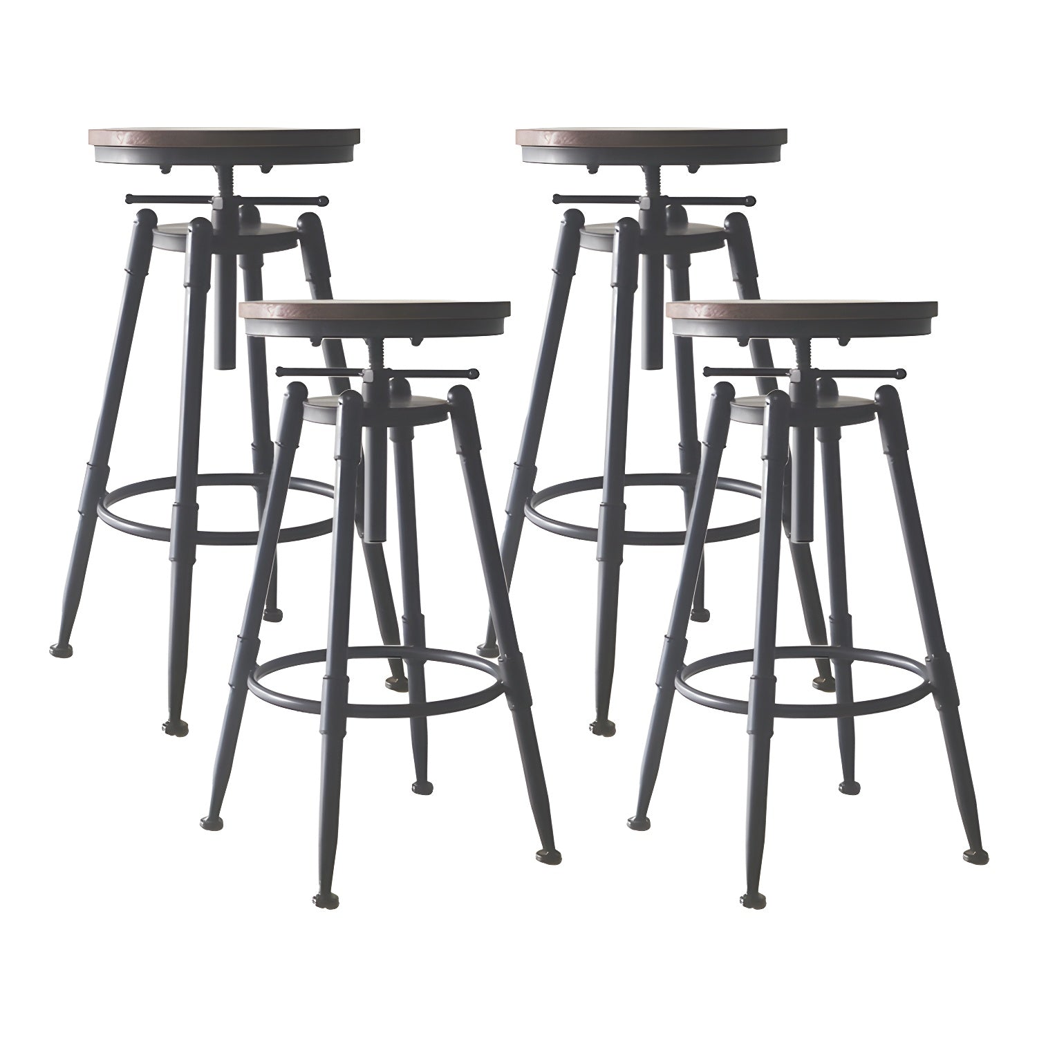 Tabourets de bar pivotants en métal et cuir de style industriel avec dossier