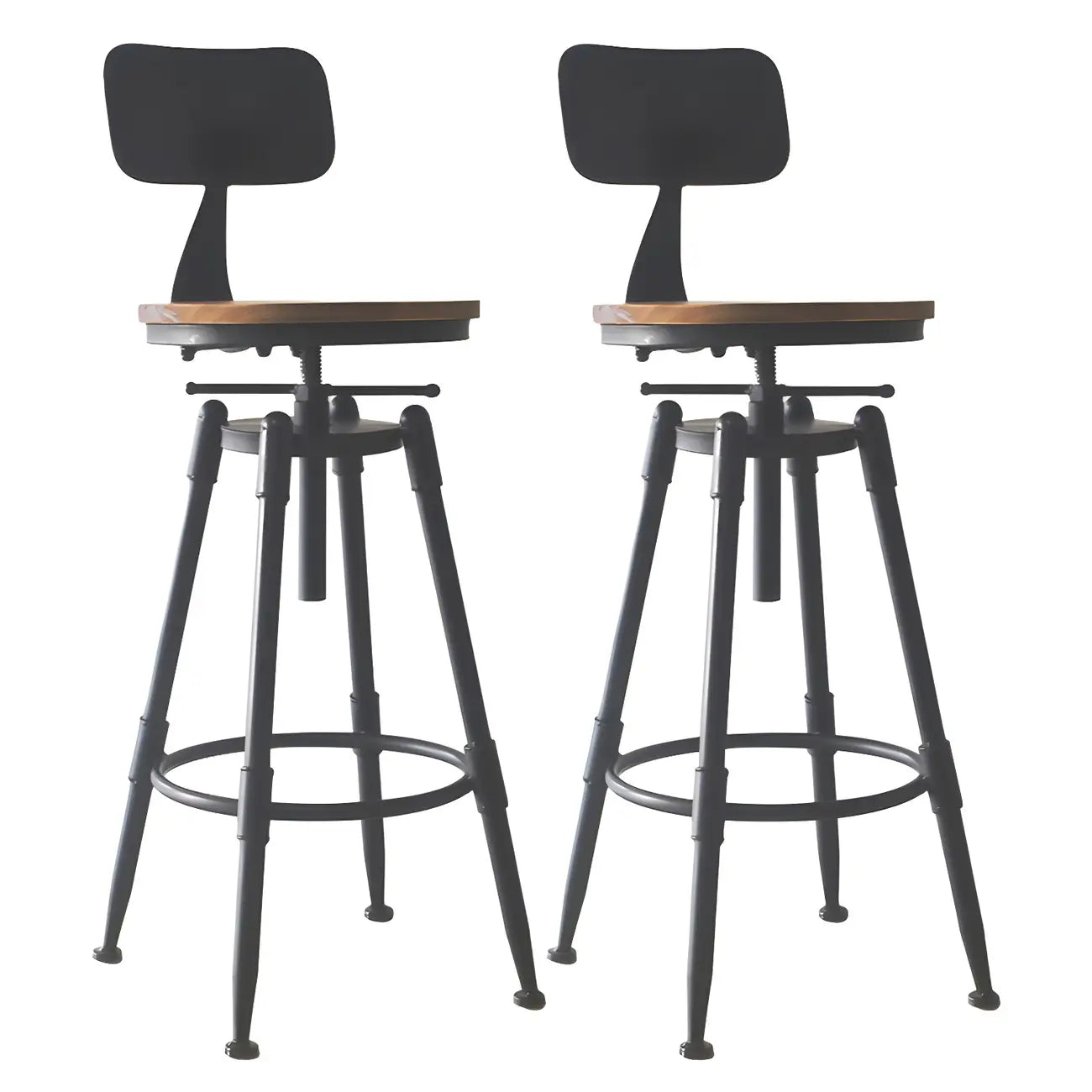 Tabourets de bar pivotants en métal et cuir de style industriel avec dossier