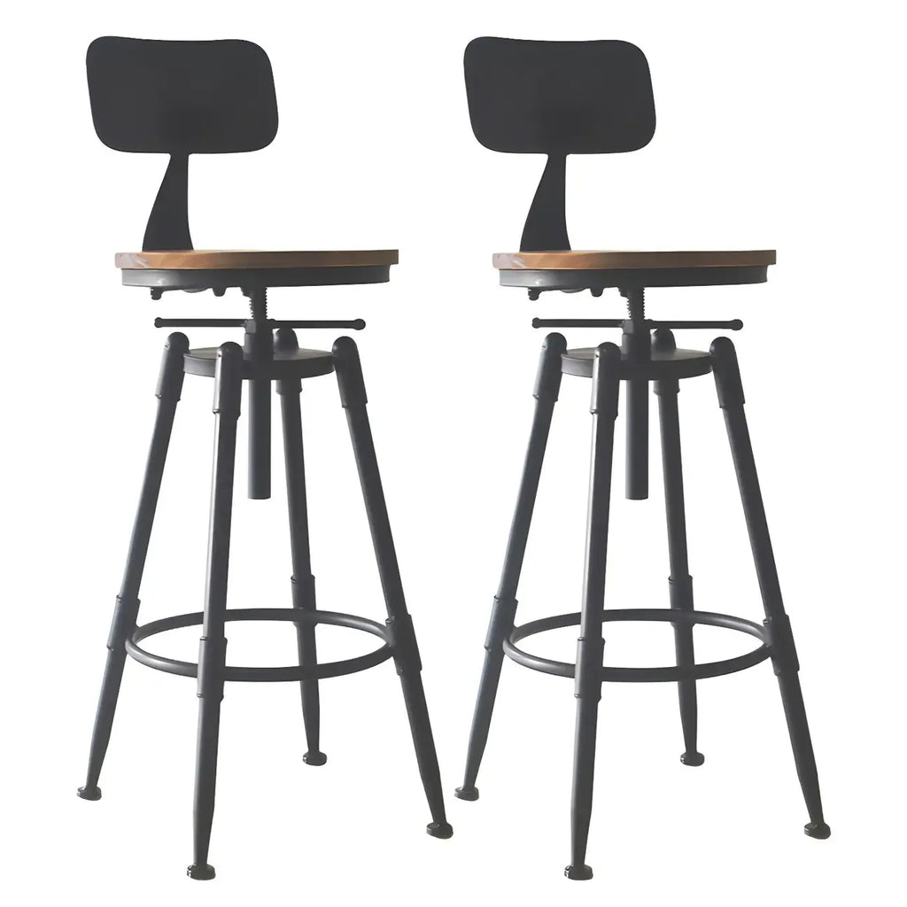 Tabourets de bar pivotants en métal et cuir de style industriel avec dossier