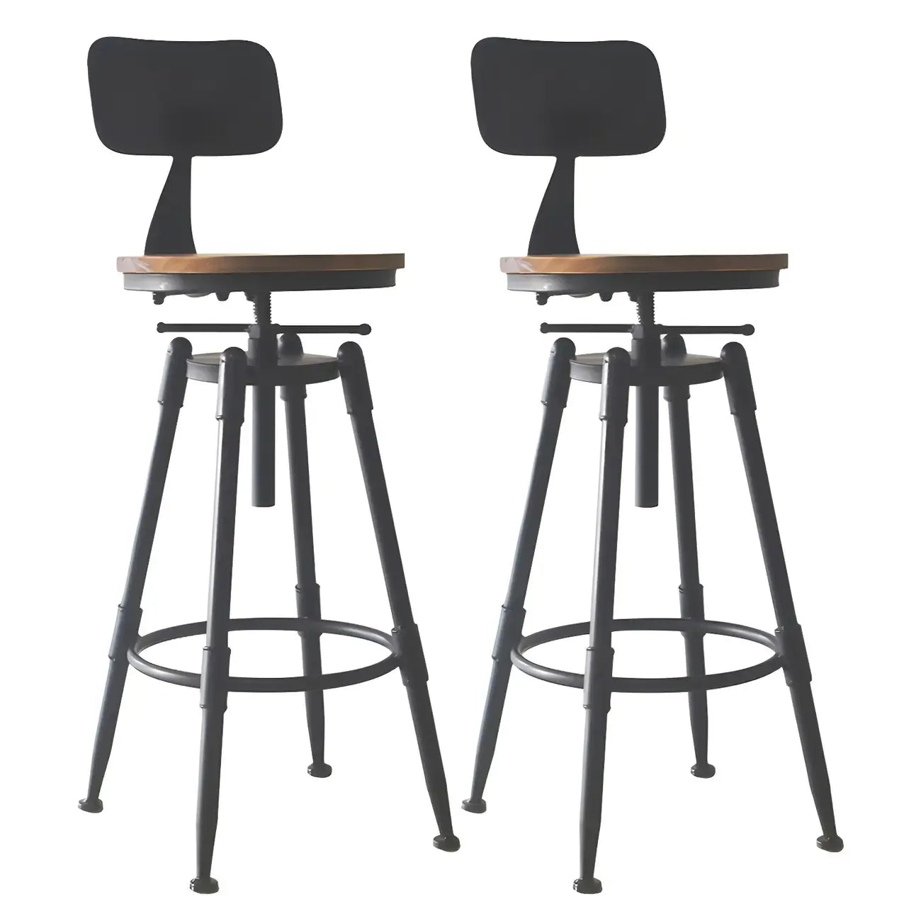 Tabourets de bar pivotants en métal et cuir de style industriel avec dossier