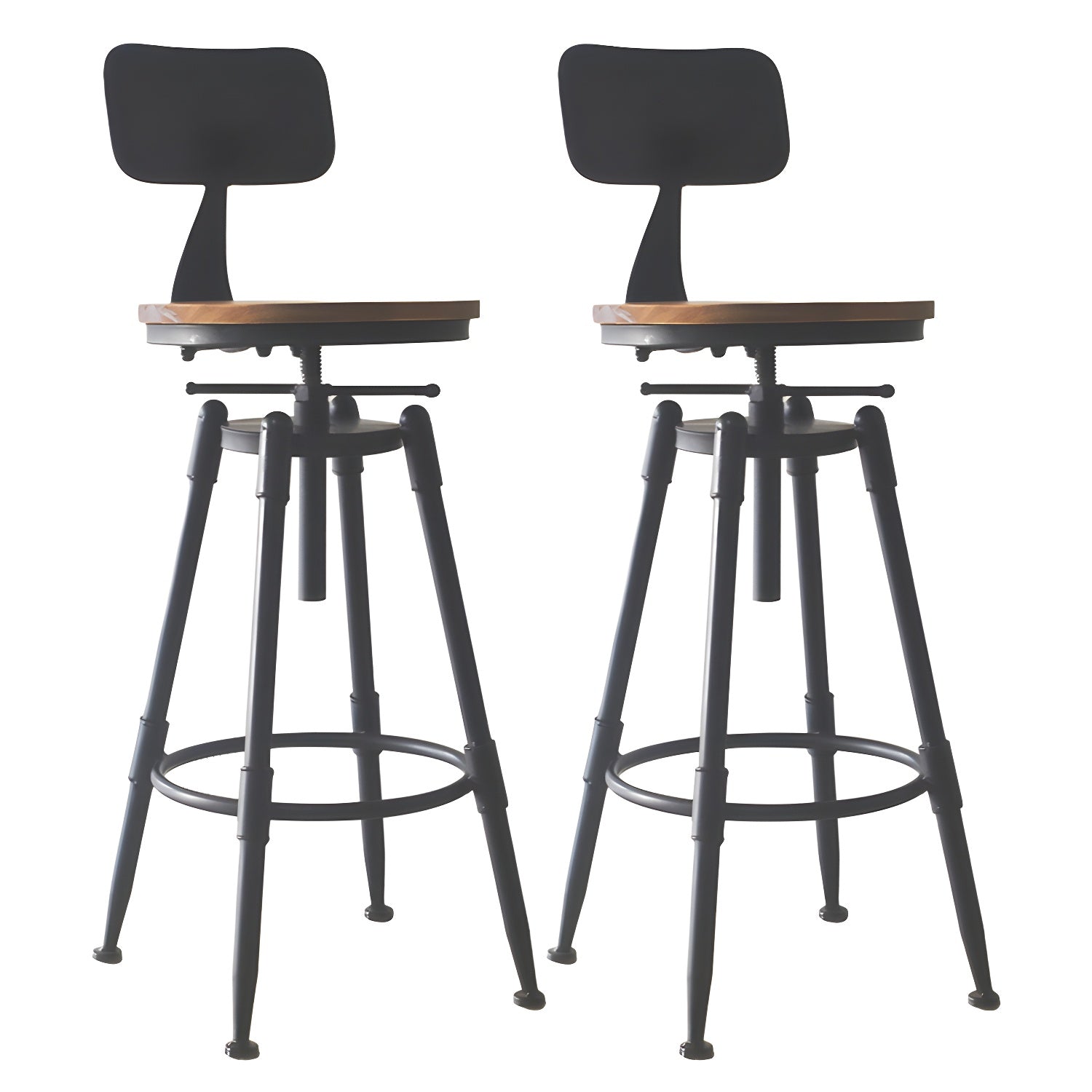 Tabourets de bar pivotants en métal et cuir de style industriel avec dossier