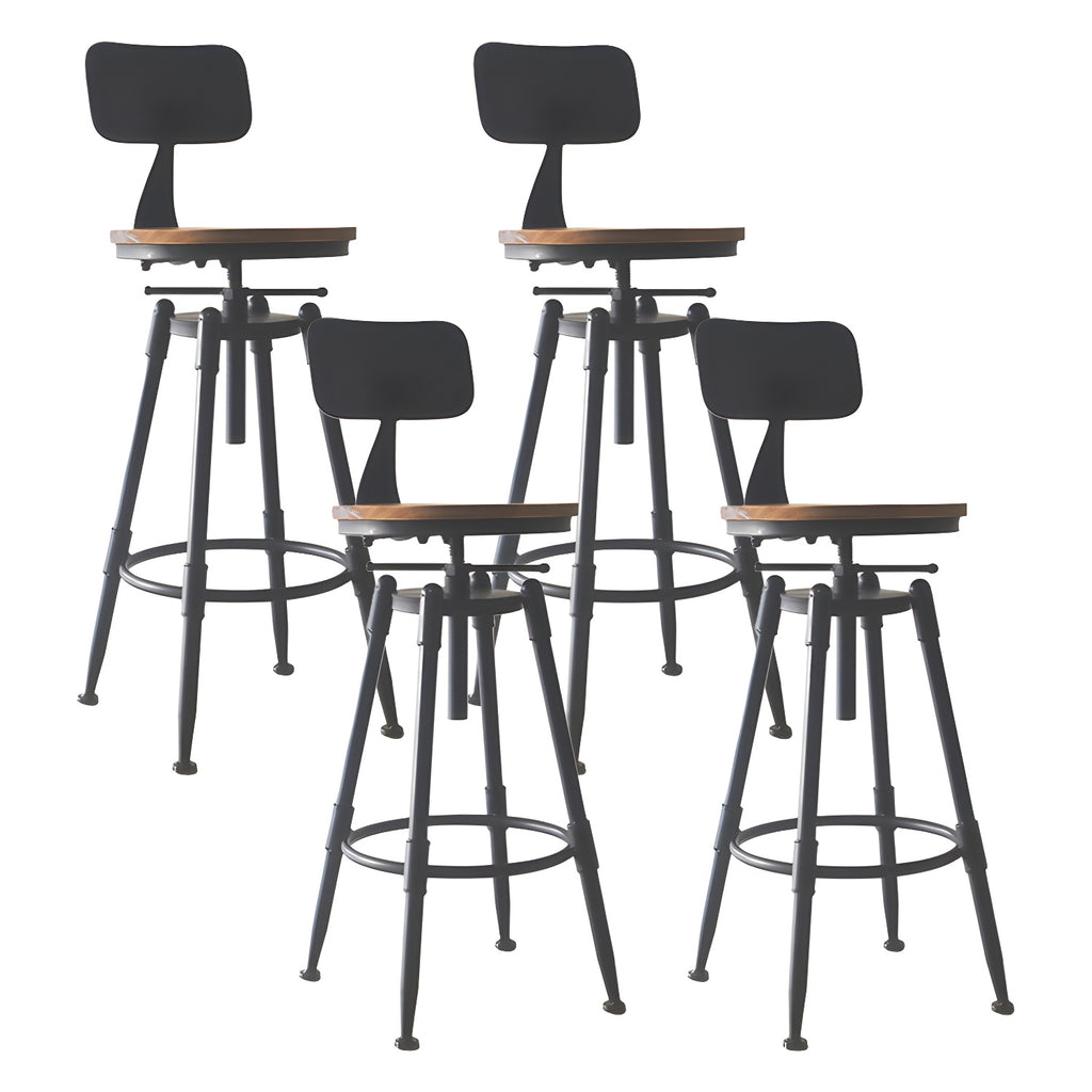 Tabourets de bar pivotants en métal et cuir de style industriel avec dossier