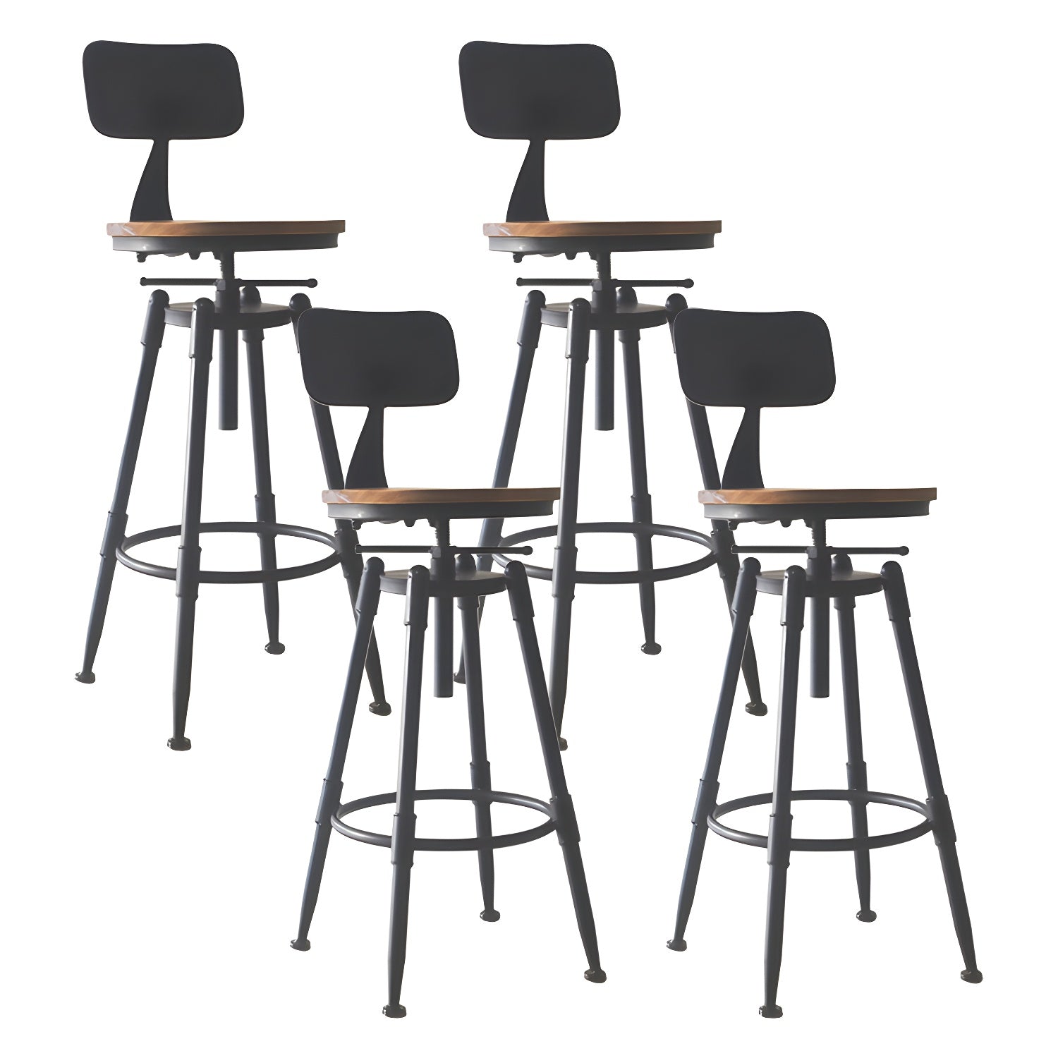 Tabourets de bar pivotants en métal et cuir de style industriel avec dossier