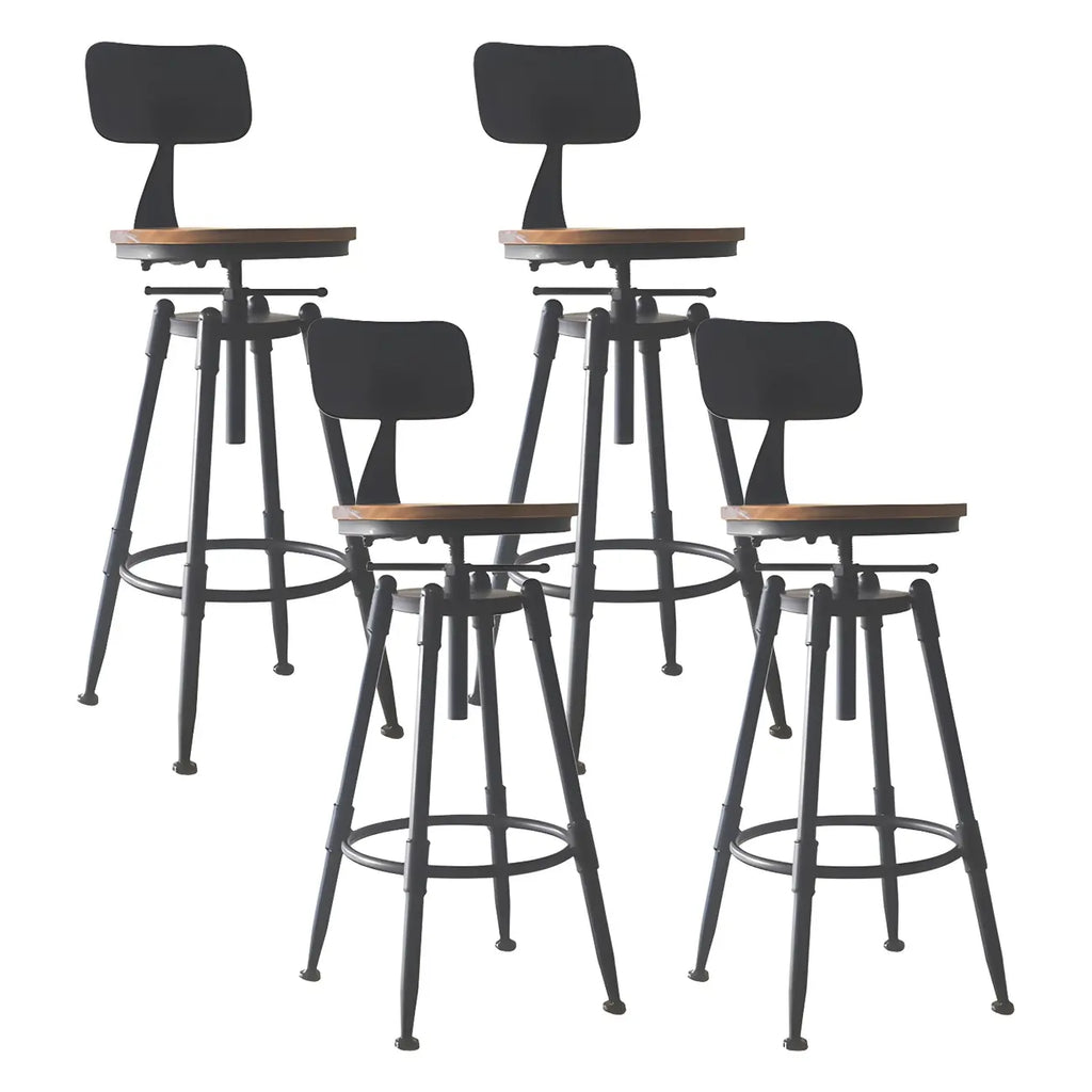 Tabourets de bar pivotants en métal et cuir de style industriel avec dossier