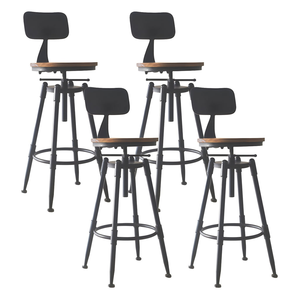 Tabourets de bar pivotants en métal et cuir de style industriel avec dossier