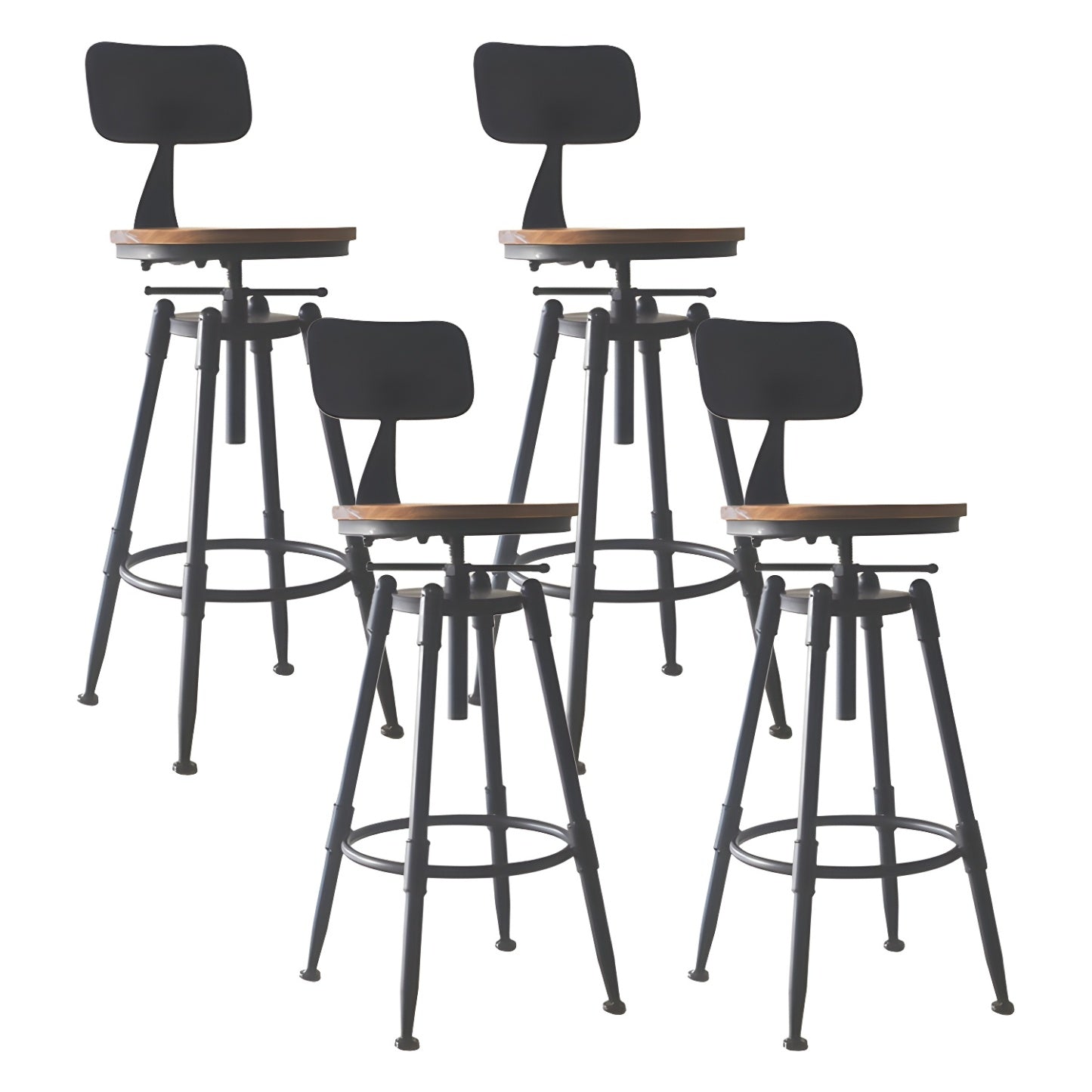 Tabourets de bar pivotants en métal et cuir de style industriel avec dossier