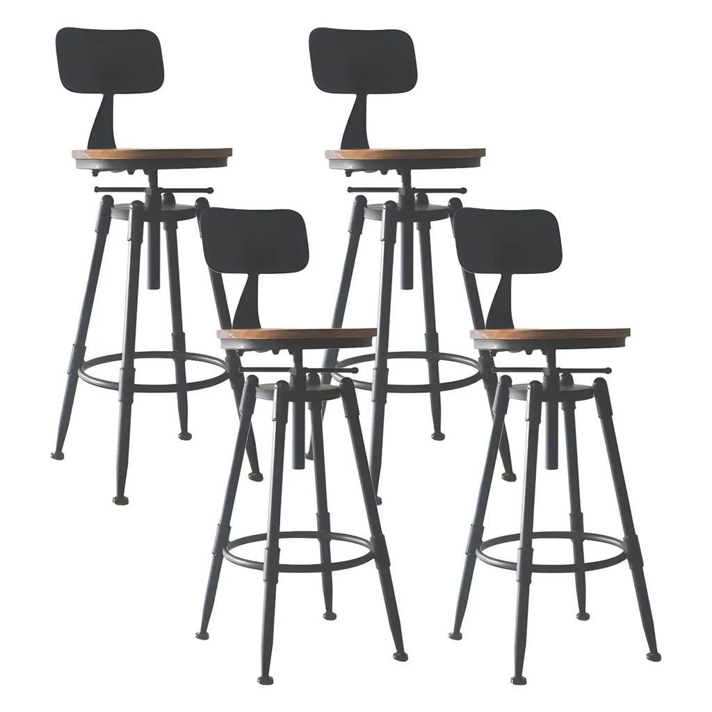 Tabourets de bar pivotants en métal et cuir de style industriel avec dossier