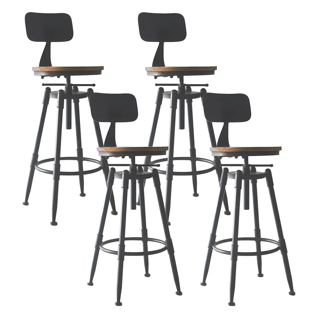 Tabourets de bar pivotants en métal et cuir de style industriel avec dossier