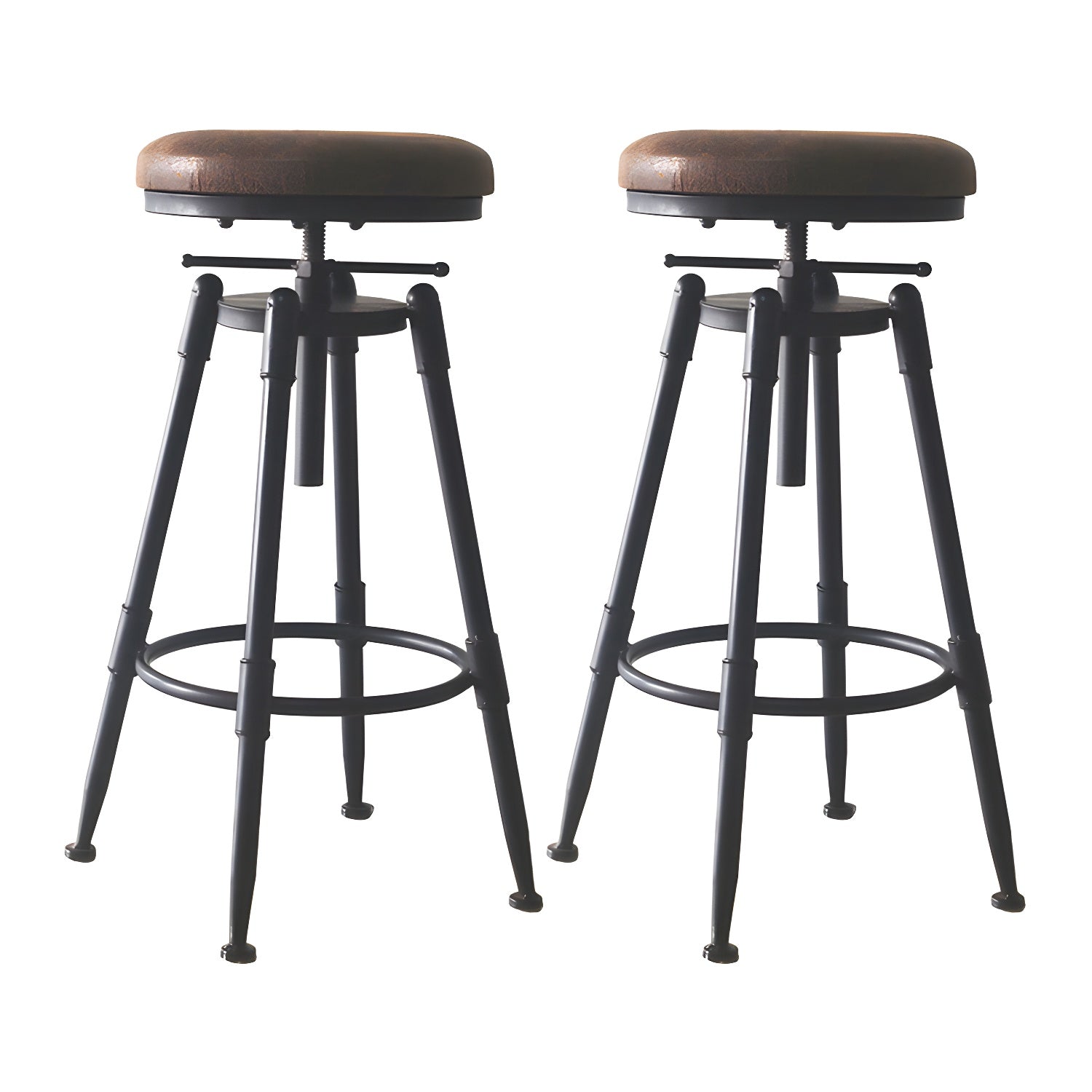 Tabourets de bar pivotants en métal et cuir de style industriel avec dossier