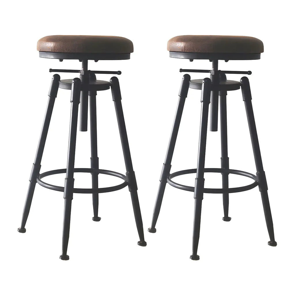 Tabourets de bar pivotants en métal et cuir de style industriel avec dossier