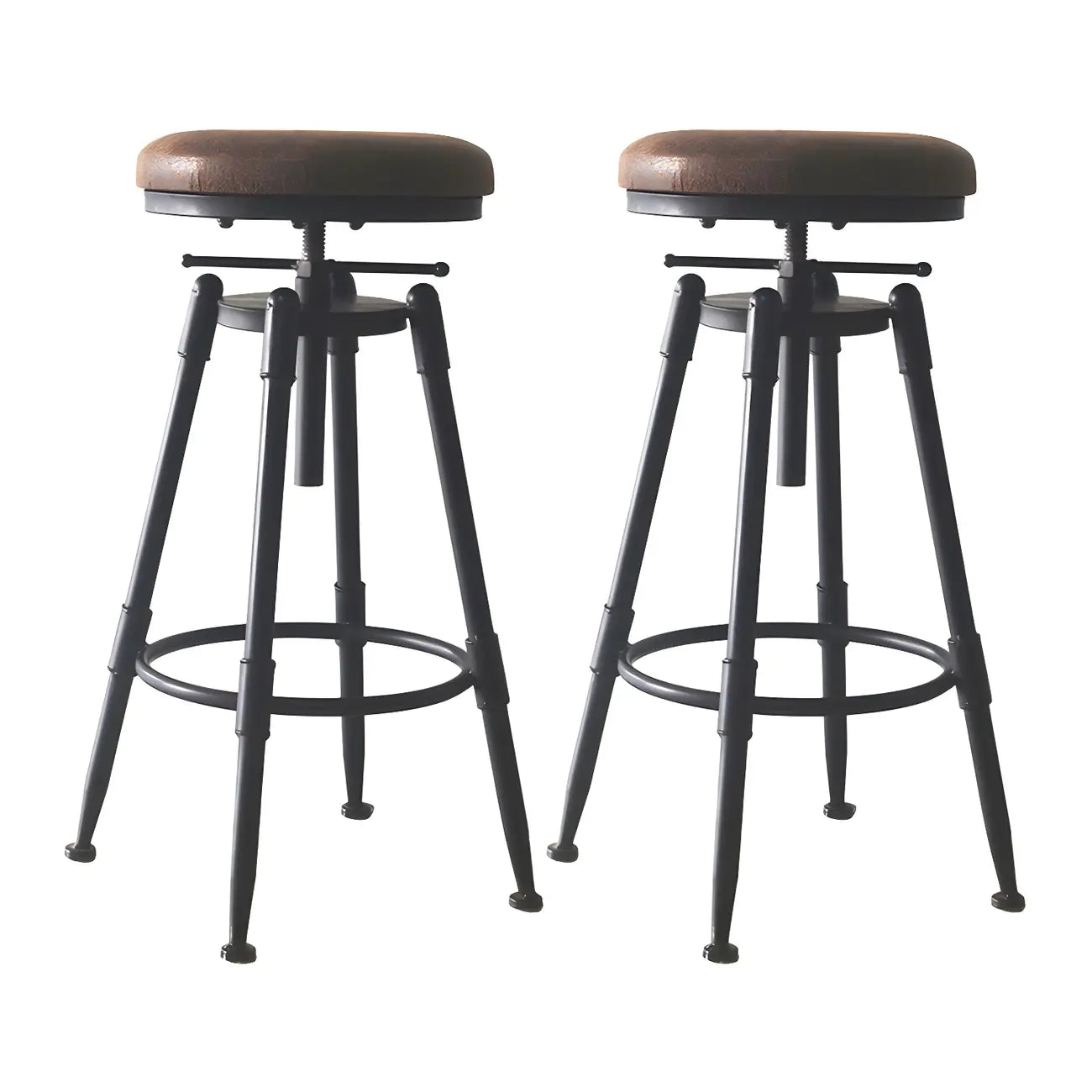 Tabourets de bar pivotants en métal et cuir de style industriel avec dossier