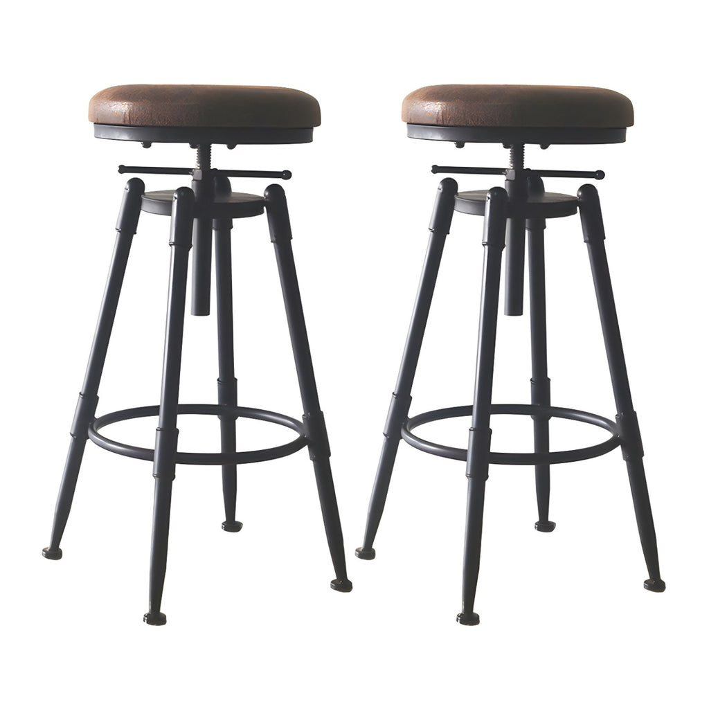 Tabourets de bar pivotants en métal et cuir de style industriel avec dossier