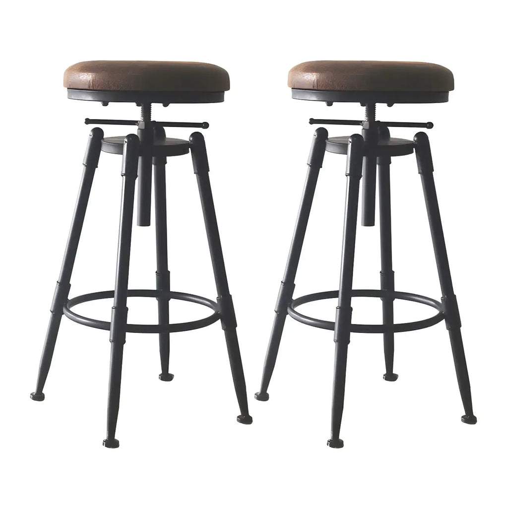 Tabourets de bar pivotants en métal et cuir de style industriel avec dossier