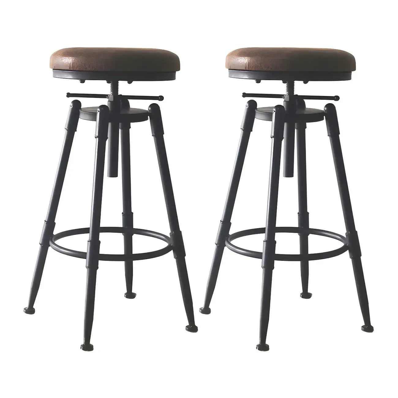 Tabourets de bar pivotants en métal et cuir de style industriel avec dossier