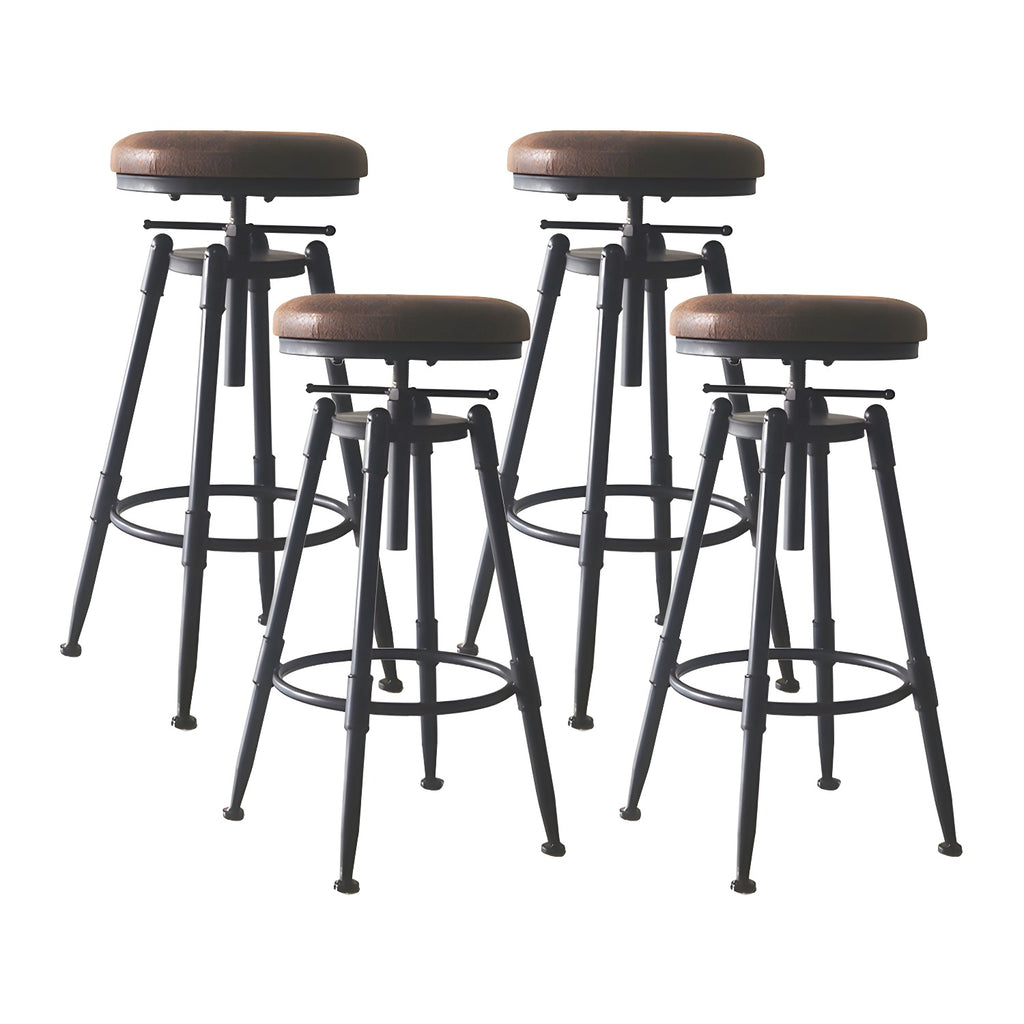 Tabourets de bar pivotants en métal et cuir de style industriel avec dossier