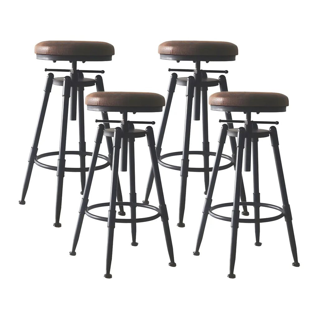 Tabourets de bar pivotants en métal et cuir de style industriel avec dossier