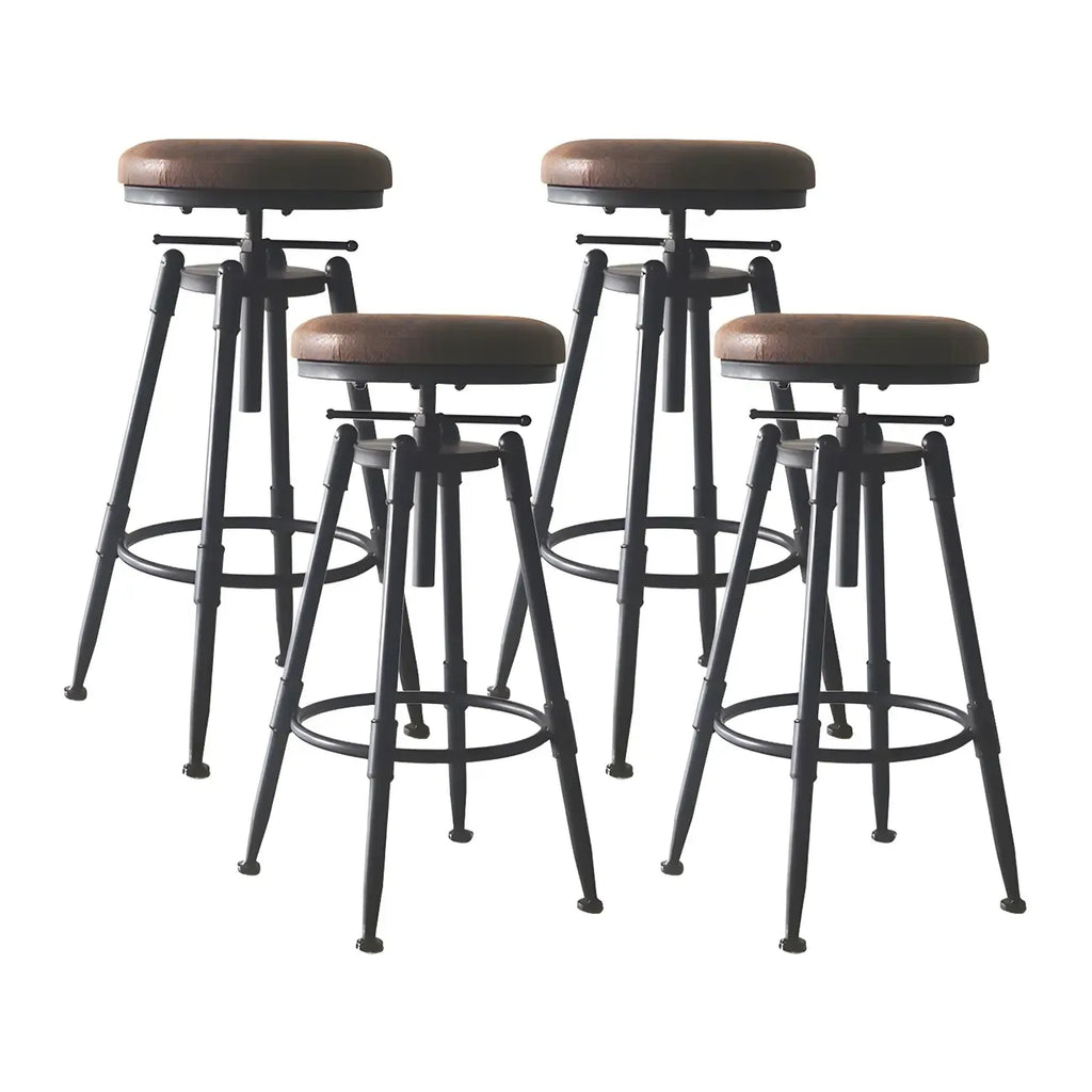 Tabourets de bar pivotants en métal et cuir de style industriel avec dossier