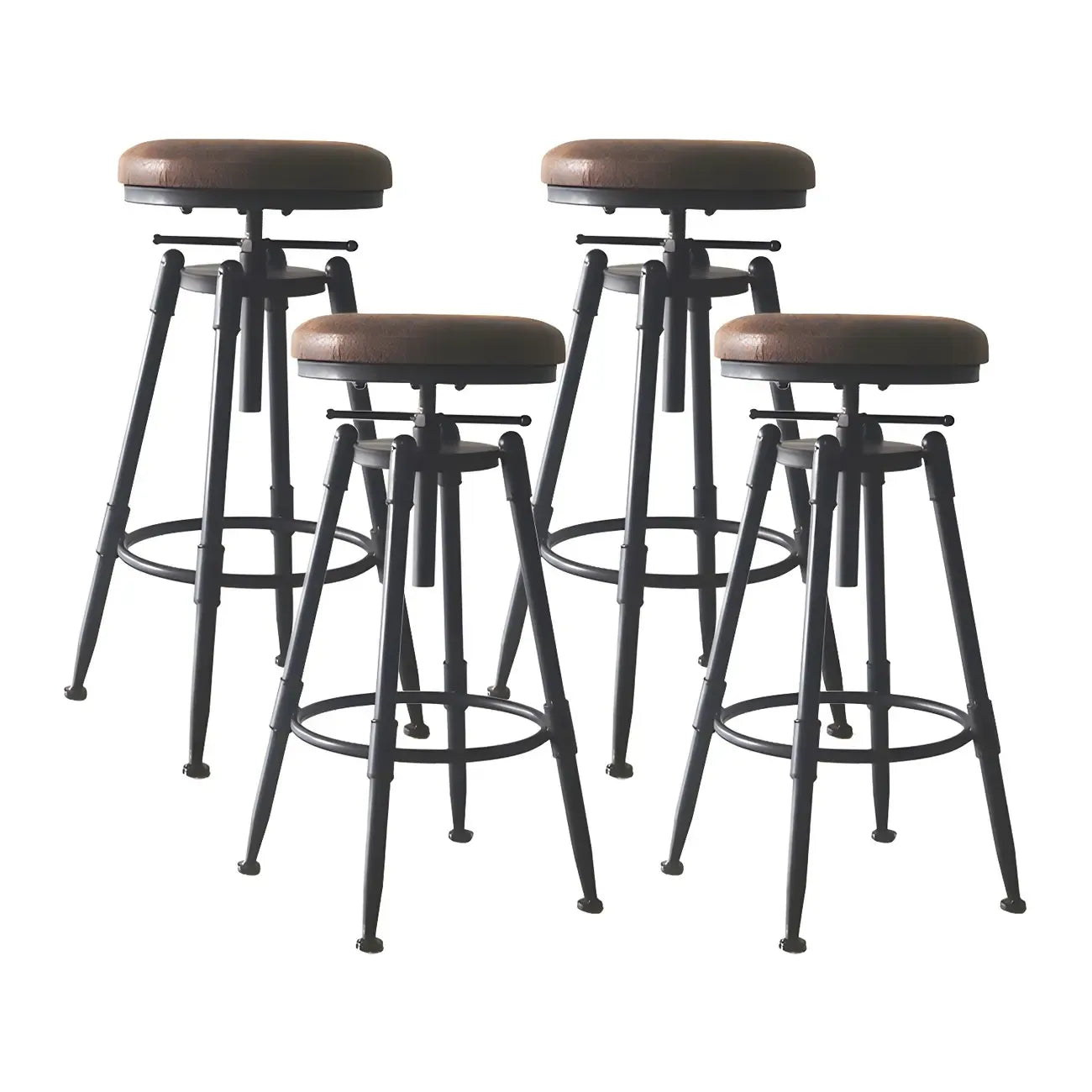 Tabourets de bar pivotants en métal et cuir de style industriel avec dossier