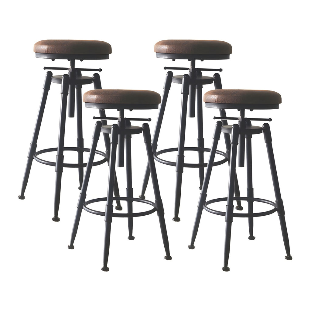 Tabourets de bar pivotants en métal et cuir de style industriel avec dossier