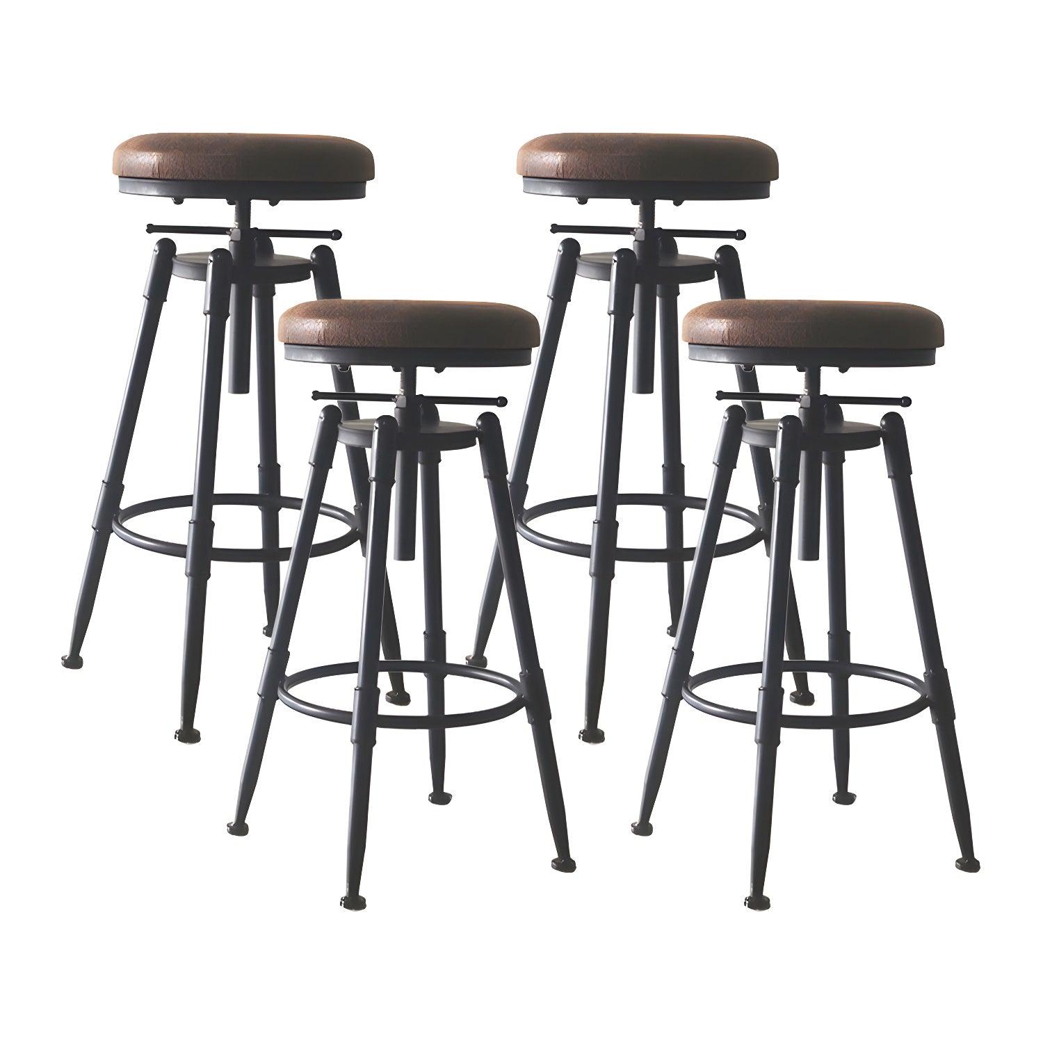 Tabourets de bar pivotants en métal et cuir de style industriel avec dossier